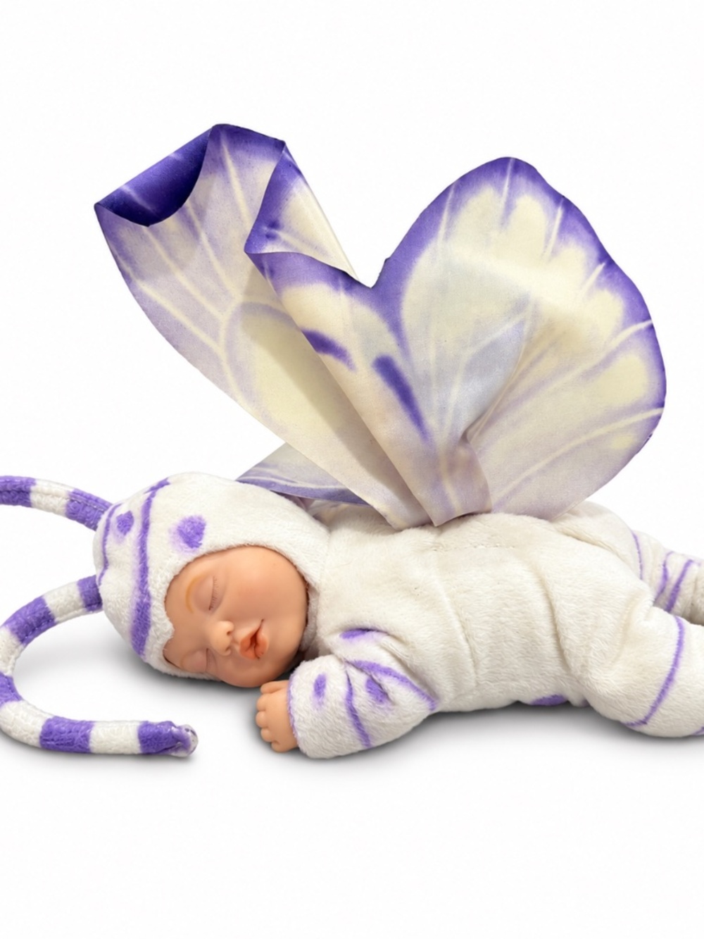 Anne Geddes Sleeping Baby Butterfly Doll Purple White 9" Vintage
